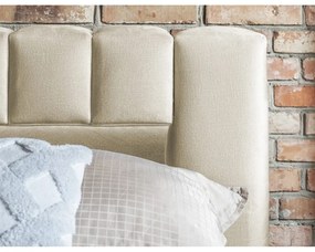 Beżowe tapicerowane łóżko dwuosobowe ze schowkiem ze stelażem 160x200 cm Lamica – ELTAP