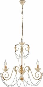 Damascus – żyrandol z lakierowanego żelaza w kolorze kości słoniowej, dekor piklowany, stare złoto, cyrkonie kryształowe, 3 światła, Ø47 cm