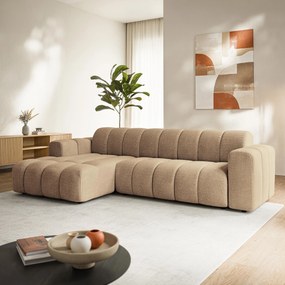 Masseno Narożnik SETIA Lewostronny L-Kształtny, Nowoczesna Sofa narożna, Tkanina Strukturalna - Beżowy, ARAGON 14