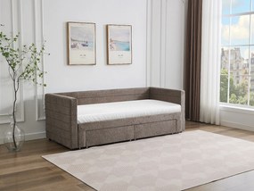 Łóżko wysuwane 2 x 80 x 200 cm - Z rozsuwanym stelażem i szufladami - Teksturowana tapicerka - Taupe - CAMITY