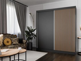 Szafa przesuwna ARTON 200 cm czarna z lamelami – nowoczesny design i funkcjonalność
