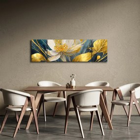 Obraz - Malowanie złotych kwiatów (170x50 cm)