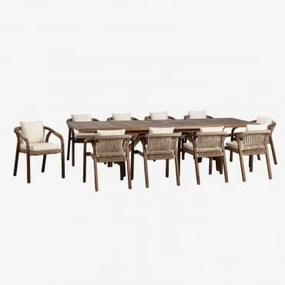 Zestaw Stołu Prostokątnego 200-260-320x100 Cm Rozkładanego Oraz 10 Krzeseł Ogrodowych Z Podłokietnikami Z Drewna Akacjowego Duba Tkaniny Gardenia Biel
