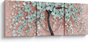 Obraz - Pastelowe niebieskie kwiaty (z zegarem) (90x30 cm)