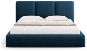Ciemnoniebieskie tapicerowane łóżko dwuosobowe ze schowkiem i stelażem 140x200 cm Brody – Mazzini Beds