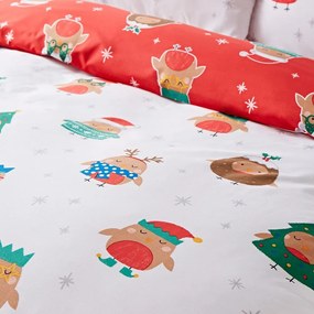 Czerwono-biała pościel jednoosobowa 135x200 cm Party Robins – Catherine Lansfield