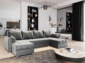 Masseno Narożnik NAKO z funkcją spania i pojemnikiem na pościel Narozniki U, Rozkładana sofa - Jasnoszary, PAROS 05