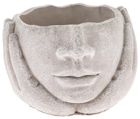 Betonowy obudowa na doniczkę Głowa w dłoniachszara, 15 x 11 cm
