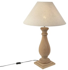 Rustykalna lampa stołowa z beżowym abażurem lnianym 55 cm - Burdock Rustykalny / Vintage Oswietlenie wewnetrzne