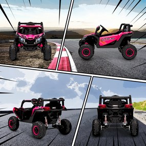AIYAPLAY Elektryczny samochód dla dzieci UTV 12V z 2 silnikami pilot 2,4G prędkość do 7 km/h system zawieszenia Różowy | Aosom PL