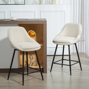 HOMCOM Zestaw 2 Hokerów ze Sztruksowym Wykończeniem i Stalowymi Nóżkami, Krzesła Tapicerowane do Kuchennej Wyspy, Jadalni, Kremowe | Aosom PL