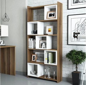 Nowoczesny regał na książki – 80 x 170 x 22 cm – Biały i orzechowy – Melamina