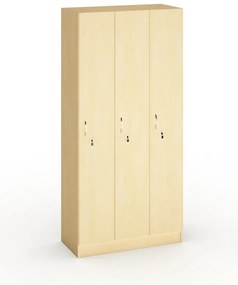 Drewniana szafka ubraniowa S5, 3-drzwiowa, 1900 x 900 x 420 mm, zamek cylindryczny, brzoza