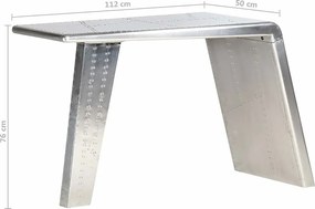 Biurko industrialne w stylu samolotu srebrne 112x50x76 cm z metalu i MDF, design skrzydła odrzutowca, duży blat, łatwy montaż