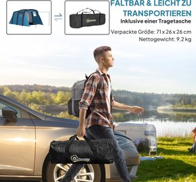 Outsunny Nadmuchiwany Namiot Kempingowy 3-6 Osób Namiot Tunelowy na Zewnątrz z Bocznymi Oknami, Drzwiami, Pompowanymi Belkami, 4,4 x 2,8 x 1,95 m, Niebieski