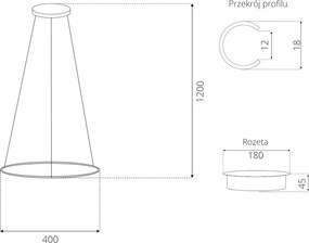 Wisząca lampa czarna ring Ledowe Okręgi No.1 In 40 cm 21W