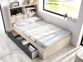 Łóżko 120 x 190 cm ze skrzynią  - Kolor: Naturalny i antracyt + Stelaż - VARDIEL