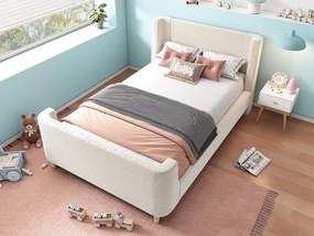 Łóżko dziecięce 90x200 cm tapicerowane welurem beżowym (materac nie jest w zestawie)