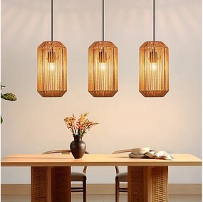 Lampa wisząca Nettlife Boho Rattan na stół jadalny – 3 żarówki E27, regulowana wysokość, styl retro, do salonu/sypialni (żarówki nie są dołączone)