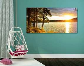 Obraz zachód słońca nad jeziorem