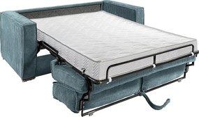 Kanapa 3-osobowa rozkładana typu express z turkusowego weluru sztruksowego z siedziskiem z pianki z pamięcią kształtu - Powierzchnia spania na szerokich listwach 140 cm - Materac 14 cm LORETO