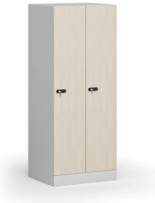 Szafa ubraniowa obniżona 2-drzwiowa, 1500 x 600 x 500 mm, demontaż, zamek mechaniczny z kodem, drzwi laminowane, brzoza