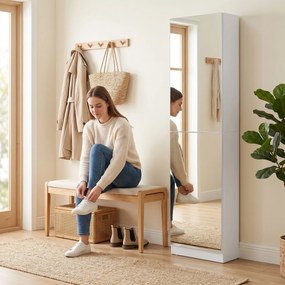 HOMCOM Szafka na buty z lustrem, 5-stopniowa wąska komoda z drzwiami z cichym domykaniem, na 12 par, 50 x 20 x 180 cm, Biały | Aosom PL