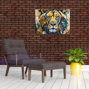 Obraz - Abstrakcyjny obraz olejny z lwem (70x50 cm)