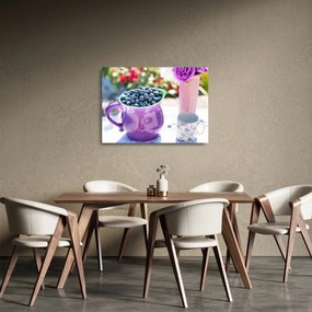 Obraz na szkle - jagody w filiżance (70x50 cm)
