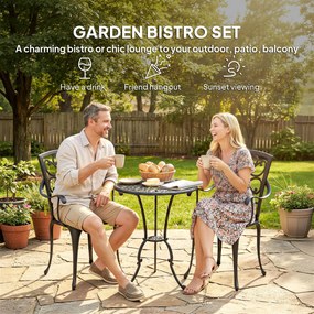 Outsunny 3-częściowy zestaw bistro ogrodowy okrągły stół z 2 krzesłami otwór na parasol, antyczny z odlewu aluminium | Aosom PL