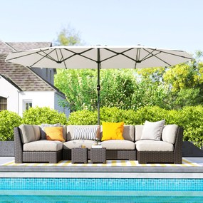 Outsunny Podwójny Parasol 436 x 260 cm, Stal z Ochroną UV z Korbką, Beżowy