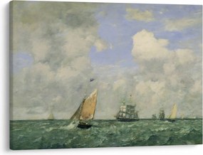 Obraz - Eugène Boudin, Ships and Sailing Boats Leaving Le Havre, reprodukcje (70x50 cm)