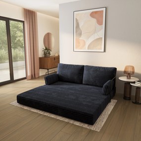 Masseno Sofa piankowa SILAR z funkcją spania, Kanapa z pianki do salonu, Bezmontażowa, Tkanina sztruksowa – Czarny TILIA 100