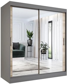 Szafa przesuwna z lustrami 180 cm antracyt + dąb sonoma- Kukkin 5X