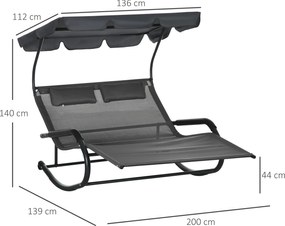 Outsunny Podwójna Leżanka dla 2 Osób z Baldachimem i Poduszkami, 200 cm x 139 cm x 140 cm, Ciemnoszary