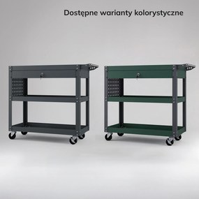 Wózek narzędziowy warsztatowy z szufladą, na kółkach, butelkowa zieleń, 800x800x380 mm: FRED