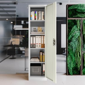 Biurowa szafa metalowa ALEX, 450 x 1850 x 400 mm, Eco Design: biała/ dąb sonoma