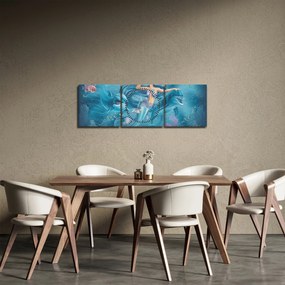 Obraz - Syrenka z delfinami (z zegarem) (90x30 cm)