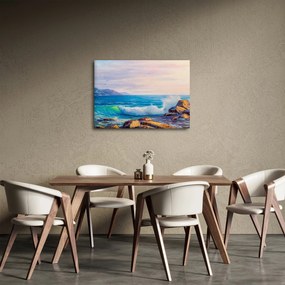 Obraz fal uderzających w klify, obraz olejny (70x50 cm)