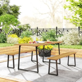 Outsunny Zestaw mebli ogrodowych 3-częściowy, Stół z ławkami dla 6 osób, z otworem na parasol, 178 x 76 x 77 cm, Naturalny