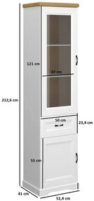 Wysoka klasyczna witryna szklana biały + dąb harbor K8-P23