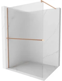 Mexen Kioto+ ścianka prysznicowa z półką Walk-in 70 x 200 cm, prążki, miedź szczotkowana - 800-070-121-65-09
