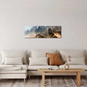 Obraz - wilki wyjące do księżyca (z zegarem) (90x30 cm)