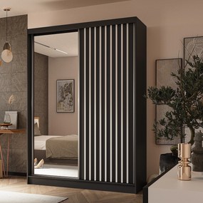 Szafa Przesuwna LAMELLO 150 cm z Lustrem Szafa Dwudrzwiowa Czarna