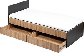 Łóżko młodzieżowe z szufladami Dalia 204x94, kolor antracyt/dąb