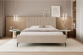 Mona SLIM III w tkaninie VELUTTO, wygodne łóżko tapicerowane - ergonomiczne podparcie pleców 120x200 cm, beżowy