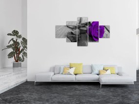 Obraz - Fioletowa róża z zieloną łodygą (125x70 cm)