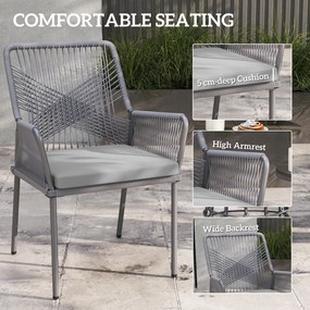 Outsunny Zestaw 2 Krzeseł Ogrodowych, Krzesła Tarasowe, Zdejmowane Poduszki, Oparcie, Podłokietniki, Stal, Rattan, Ciemnoszary