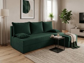 Rozkładana narożna sofa VALERIO SLIM 200x140 cm, ciemnozielona, uniwersalna + 2 poduszki GRATIS