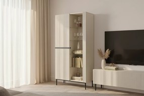 Witryna Nicole 100 cm z ryflowanym frontem - kaszmir / czarne nóżki